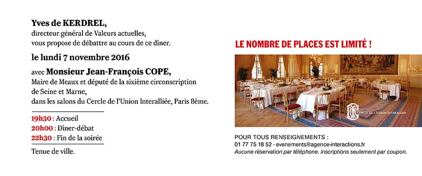 Invitation lundi 7 novembre 2016 - Présence de Jean-François COPE