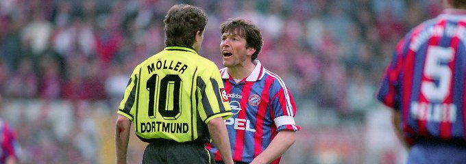 Andreas Möller steht spätestens seit seiner "Schutzschwalbe" gegen den Karlsruher SC im Ruf, kein besonders hartgesottener Bundesligaprofi zu sein. Fand auch Lothar Matthäus, der den Ex-Frankfurter 1997 noch einmal daran erinnert. 