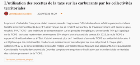 L’utilisation des recettes de la taxe sur les carburants par les collectivités territoriales